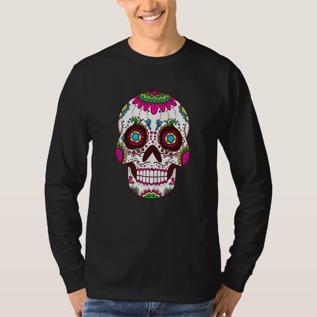 T-shirt Dia De Los Muertos Pink Elements Skull Mask Premiu (Devant)