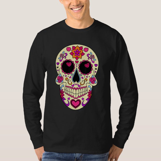 T-shirt Dia De Los Muertos Pink Hearts Mask Skull (Devant)