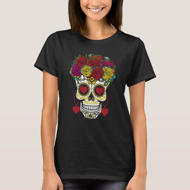 T-shirt Dia De Los Muertos Roses Valentine Valentines Day (Devant)