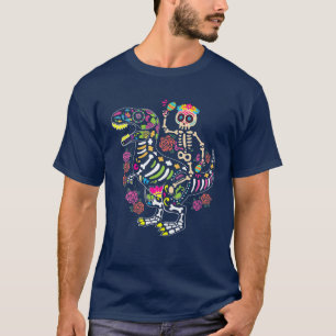T-shirt Dia De Los Muertos Skeleton Riding Dinosaur Boys M