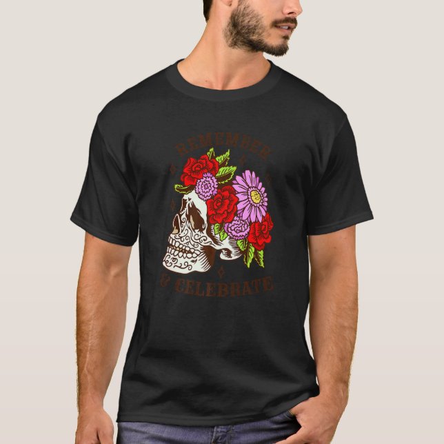 T-shirt Dia De Los Muertos Skull Mask Roses Premium (Devant)