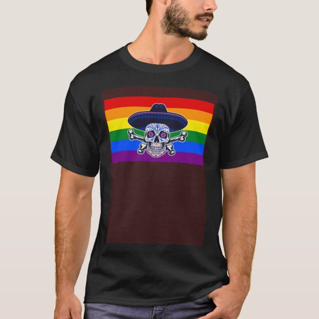 T-shirt Dia De Los Muertos Sugar Skull Gay Pride Flag Mexi (Devant)