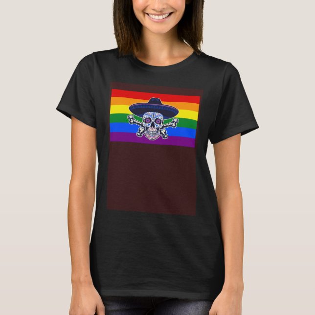 T-shirt Dia De Los Muertos Sugar Skull Gay Pride Flag Mexi (Devant)