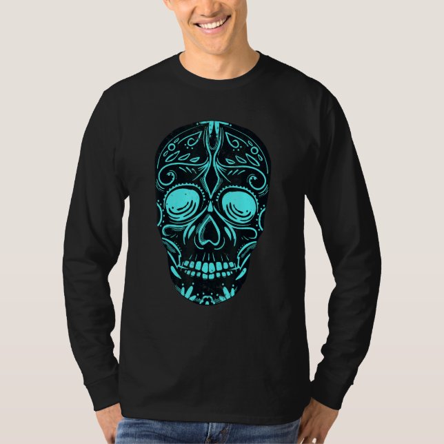 T-shirt Dia De Los Muertos Turquoise Mask Skull (Devant)