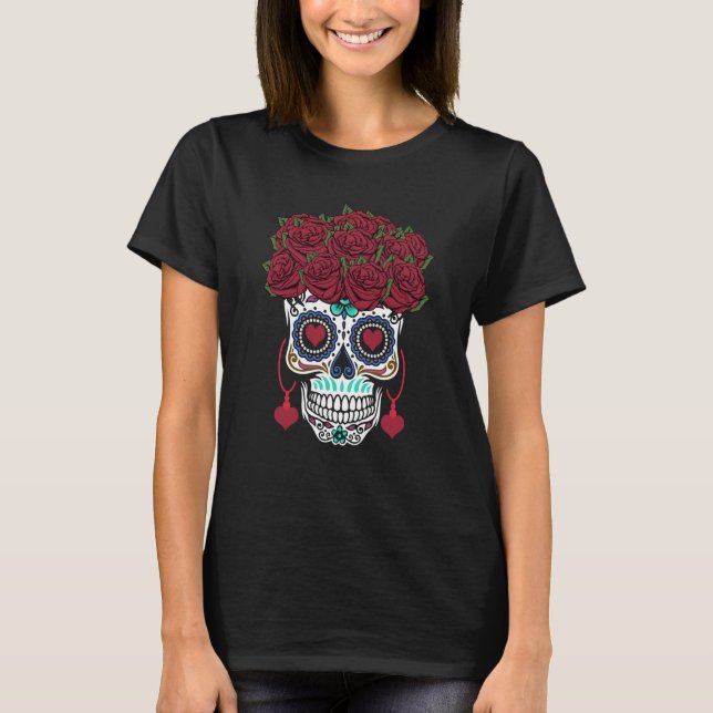 T-shirt Dia De Los Muertos Valentines Day Roses Valentine (Devant)