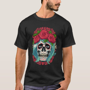 T-shirt Dia De Muertos Floral Crâne à sucre femmes Jour Ro