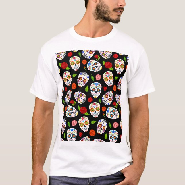 T-shirt Dia Los Muertos : motif crâne à sucre. (Devant)
