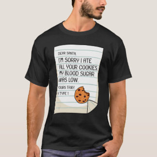 T-shirt Diabète Cookies de Noël Cher Père Noël Diabétique