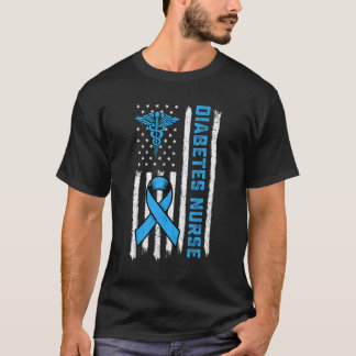 T-shirt Diabetes Awareness Month Nurse USA Flag Blue Ribbo