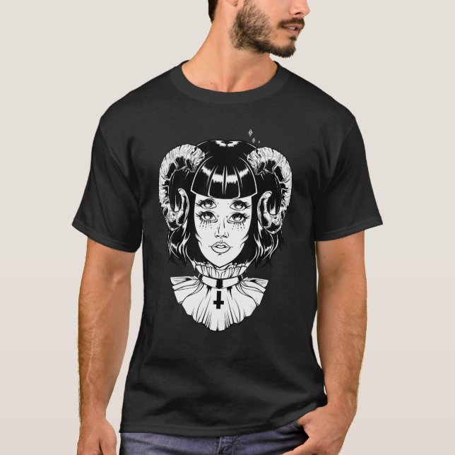 T-shirt Diable corne Satanique Halloween Glitch Goth Emo P (Devant)