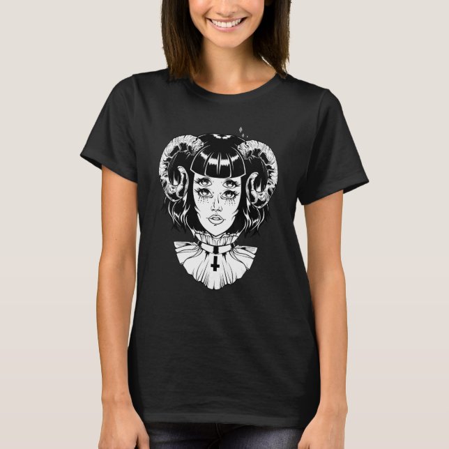 T-shirt Diable cornu Satanique Halloween Glitch Goth Emo P (Devant)