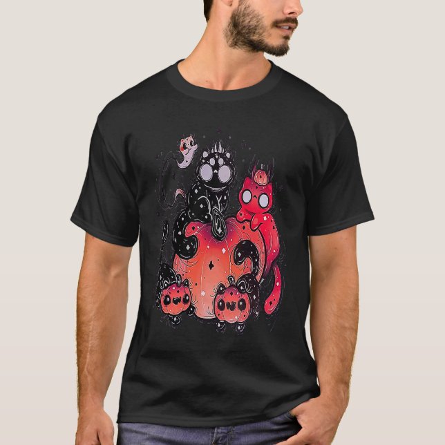 T-shirt diable Halloween Jack Lanterne Citrouille Chats (Devant)