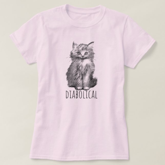 T-shirt Diaboliquement Mignon Chat Fluffy (Design devant)