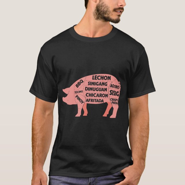 T-shirt Diagramme BBQ Porc Philippin Porc Coupes Viande (Devant)