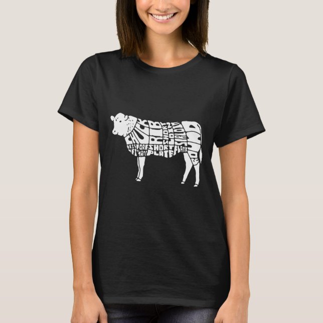 T-shirt Diagramme des coupes de boeuf de boucherie de vach (Devant)