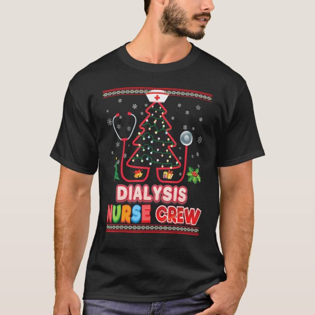 T-shirt Dialyse Infirmière équipage de Noël Arbre Stethosc (Devant)