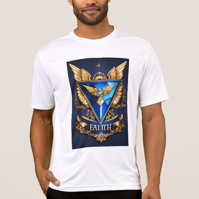 T-shirt Diamond Faith LLC : Elegant Wings, Sapphire & Gold (Devant)
