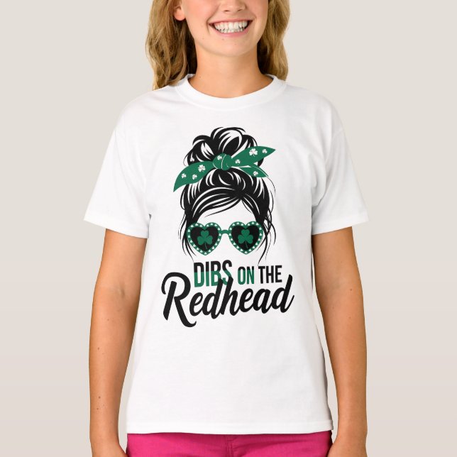 T-shirt Dibs on the Redhead Irish Green for girl (Devant)