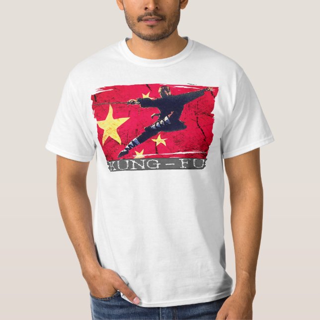 T-shirt d'icône de Kung Fu (drapeau chinois) (Devant)