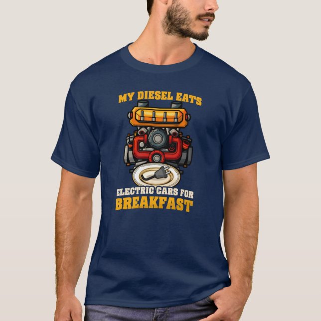 T-shirt Diesel Car Lover Diesel Eats Electric for Breakfas (Devant)