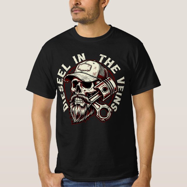 T-shirt Diesel In The Veins Trucker Gift, Skull Trucker (Devant)
