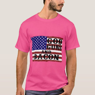 T-shirt Dieu Armes Et Bacon Usa Drapeau Amour Du Pays Tee