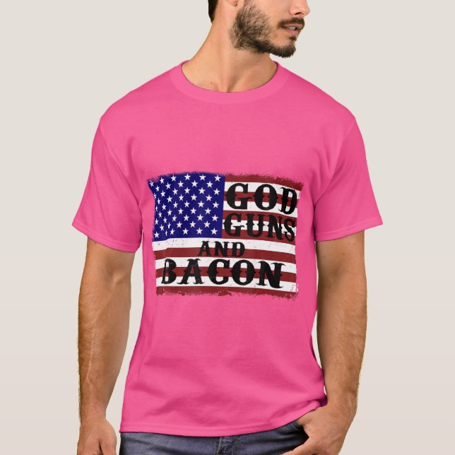 T-shirt Dieu Armes Et Bacon Usa Drapeau Amour Du Pays Tee (Devant)