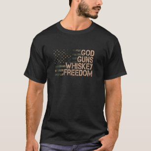 T-shirt Dieu Armes Whiskey Freedom Camouflage Pro Gun Vint