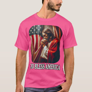 T-shirt Dieu Béni L'Amérique Drapeau Usa Et Jésus Quart Ju