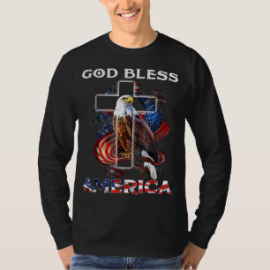 T-shirt Dieu Béni L'Amérique Jésus Cross Bald Eagle 4e Ju