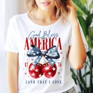 T-shirt Dieu bénisse l'Amérique 4 juillet Cerises & Nœud F