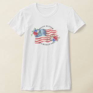 T-shirt Dieu bénisse l'Amérique avec un drapeau et des fle