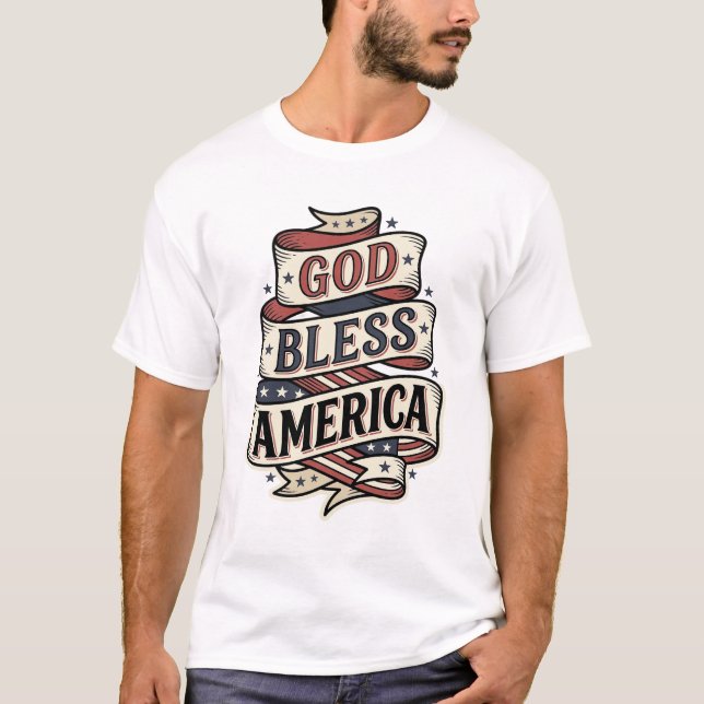 T-shirt Dieu Bénisse l'Amérique Conception Vectorielle Pat (Devant)