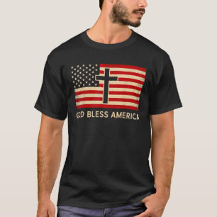 T-shirt Dieu bénisse l'Amérique Patriotique USA Drapeau Am