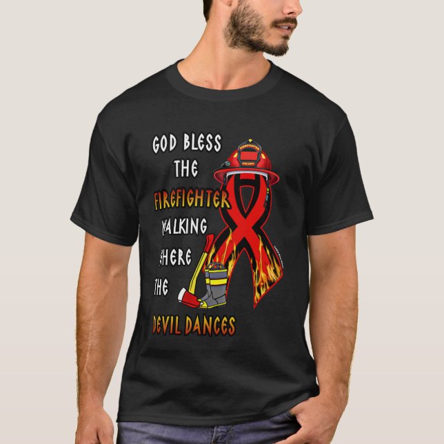 T-shirt Dieu bénisse le pompier (Devant)