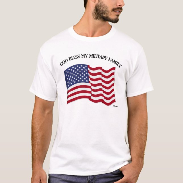 T-shirt DIEU BÉNISSE MA FAMILLE MILITAIRE avec le drapeau  (Devant)