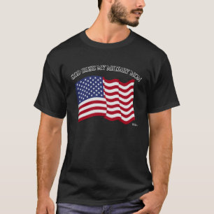 T-shirt DIEU BÉNISSE MA MÈRE MILITAIRE avec drapeau améric