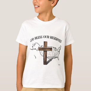 T-shirt DIEU BÉNISSE NOS RÉSERVES, croix robuste & US cont