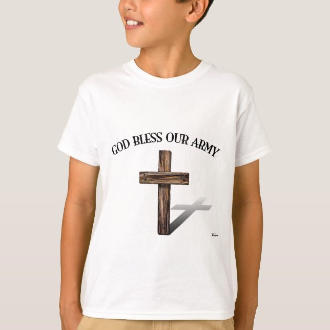 T-shirt DIEU BÉNISSE NOTRE ARMÉE avec croix robuste (Devant)