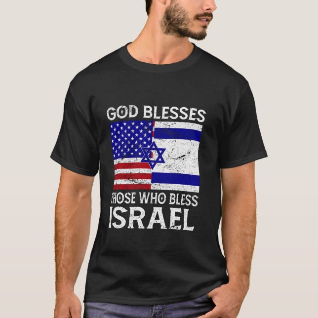 T-shirt Dieu bénit ceux qui bénissent Israël USA Drapeau I (Devant)