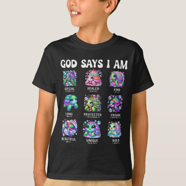 T-shirt Dieu dit que je suis une conception de tortue de m (Devant)