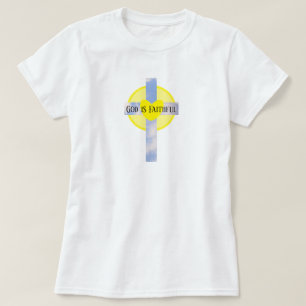 T-shirt Dieu est Croix fidèle Chrétien Jaune et Bleu