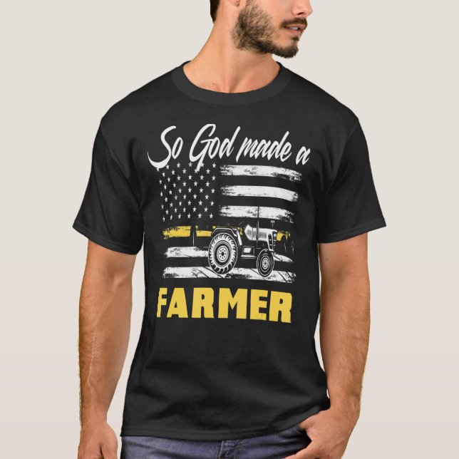 T-shirt Dieu Faisait Un Agriculteur Tracteur Drapeau Améri (Devant)