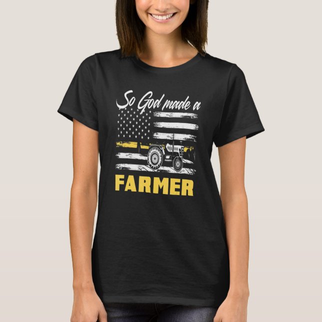T-shirt Dieu Faisait Un Agriculteur Tracteur Drapeau Améri (Devant)