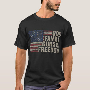 T-shirt DIEU FAMILLE ARMES & FREEDOM Pro Gun Vintage USA D