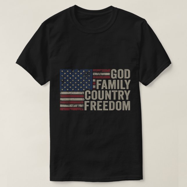 T-shirt Dieu Famille Pays Liberté 4 Juillet USA Drapeau Ch (Design devant)