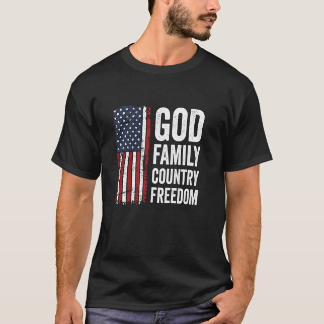T-shirt Dieu Famille Pays Liberté Patriotique USA Drapeau  (Devant)