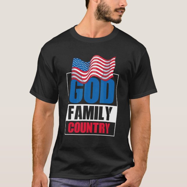 T-shirt Dieu Famille Pays Soldat Patriot Us Drapeau Memori (Devant)