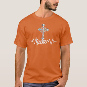 T-shirt Dieu Heartbeat Cross Christian Faith Pulse