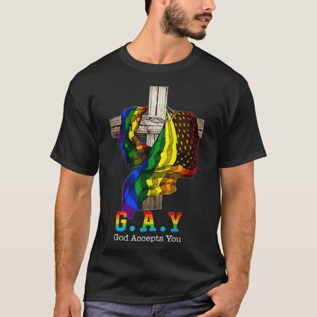 T-shirt Dieu vous accepte Christian Rainbow Gay pride LGBT (Devant)